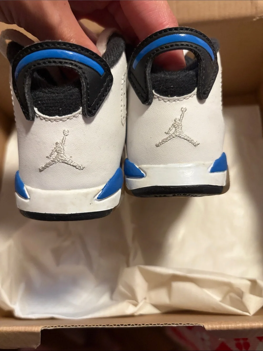 Kids White and Blue High-Top Sneakers